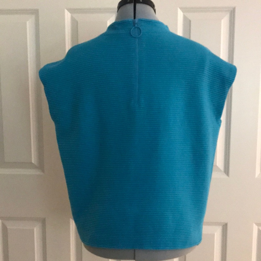 Akris Punto Turquoise Ribbed Sleeveless Cotton Top Cool Back Zipper Size L - Picture 5 of 12